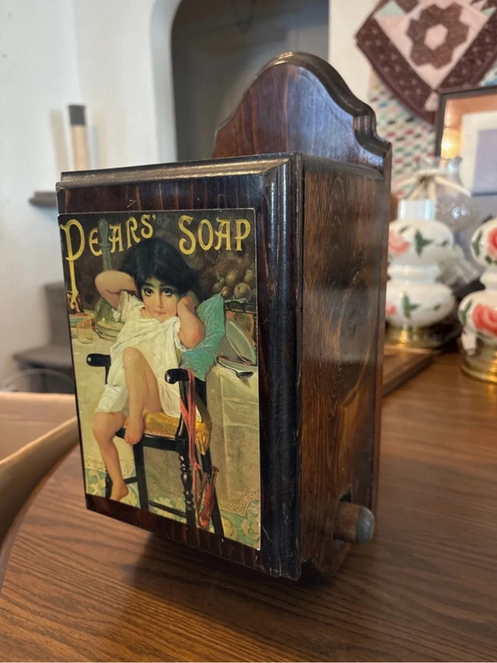 Decorative Wood Box Toilet Paper Holder - Cream & Black Retro Artwork